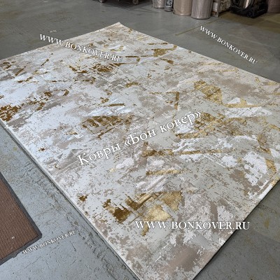 Турецкий Прямоугольный Ковер Бежевый с Золотистым дизайн 01