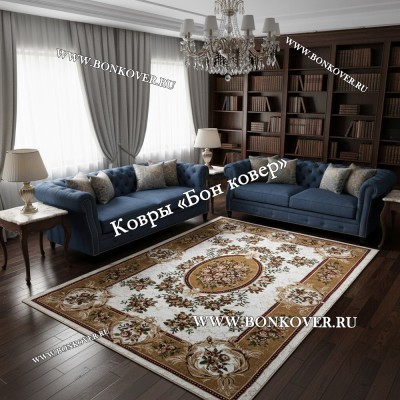 РОССИЙСКИЙ ЖАККАРДОВЫЙ КОВЕР БЕЖЕВЫЙ МЕДАЛЬОН